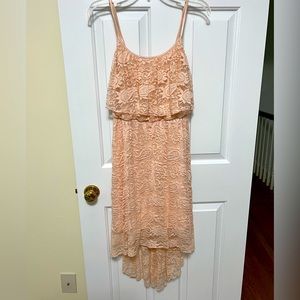 Peach colored lace high low dress